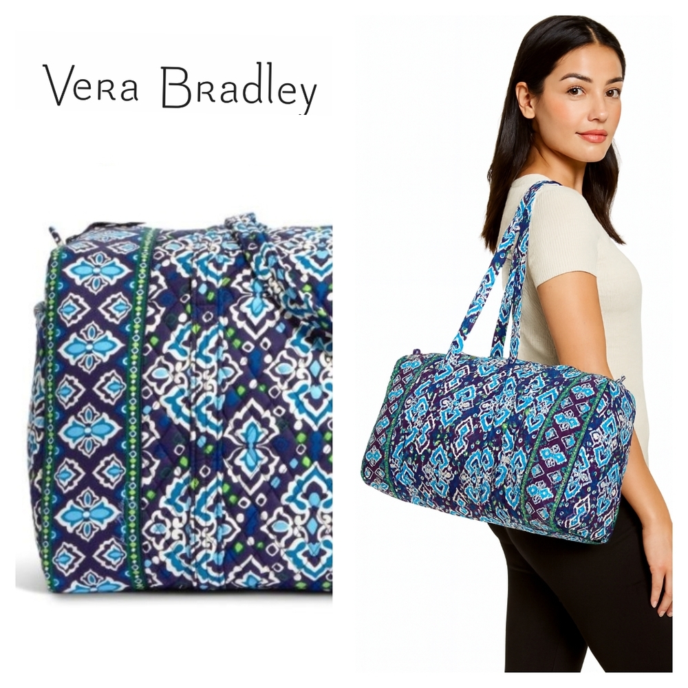 Retired Vera Bradley Blue Ink Large Duffel Weekender Bag Luggage